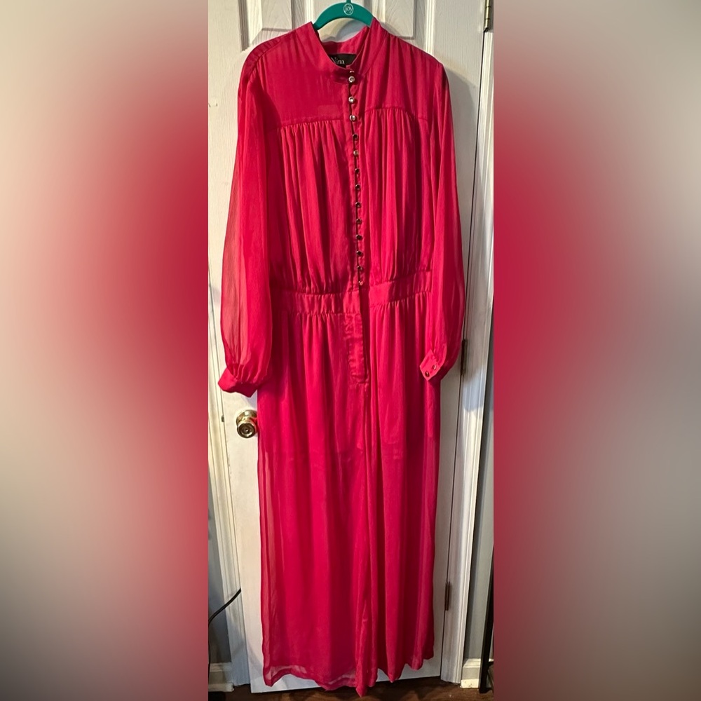 NINA PARKER Pink Button-Front Wide Leg Jumpsuit Sheer Palazzo Bottom 16W